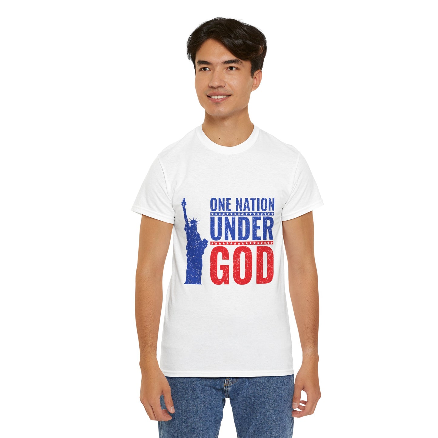 Unisex Heavy Cotton Tee - One Nation Under God, Patriotic T-Shirt, Independence Day Apparel, USA Pride Shirt, Gift for Freedom Lovers