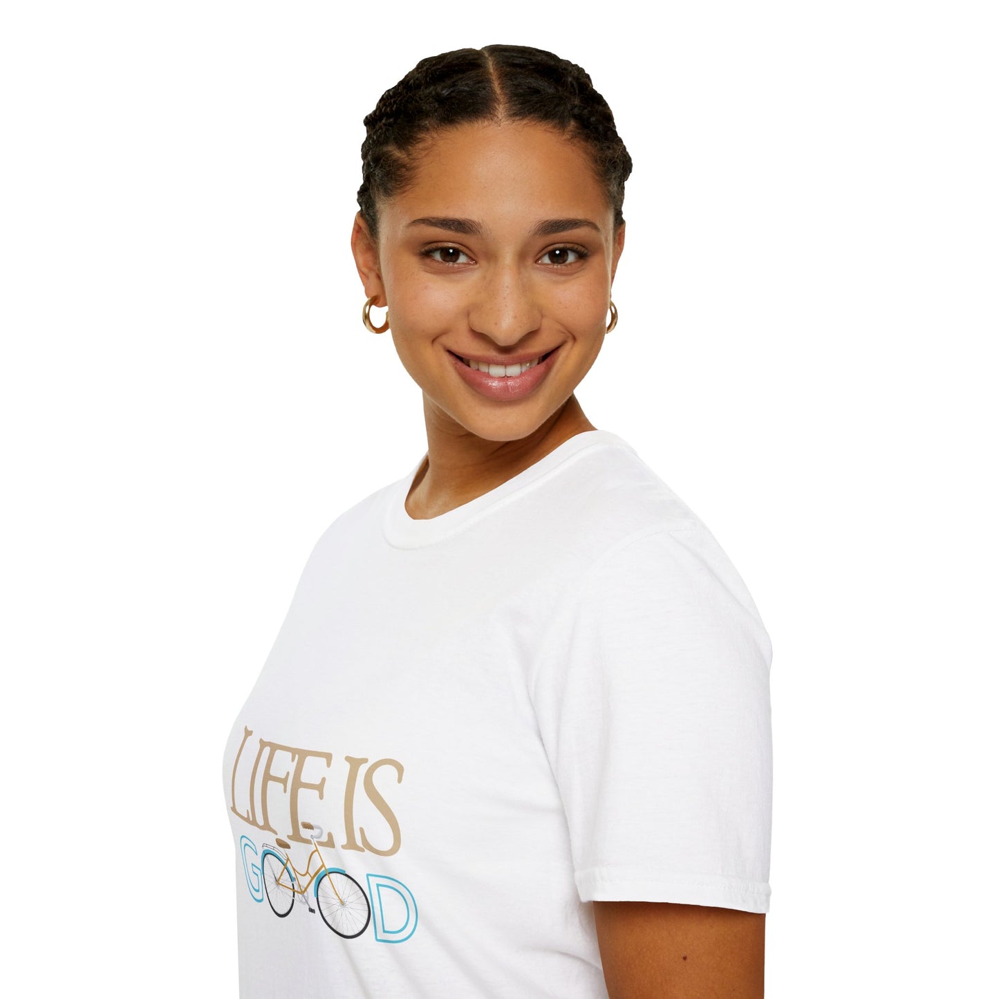 Life is Good Unisex Softstyle T-Shirt, Positive Vibe Tee, Gift for Cyclists, Everyday Wear, Motivational Graphic Shirt