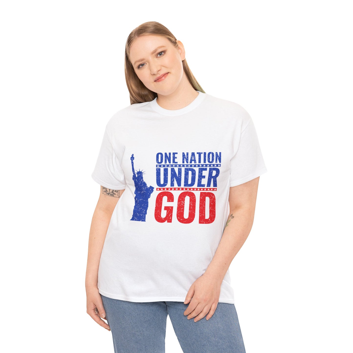 Unisex Heavy Cotton Tee - One Nation Under God, Patriotic T-Shirt, Independence Day Apparel, USA Pride Shirt, Gift for Freedom Lovers