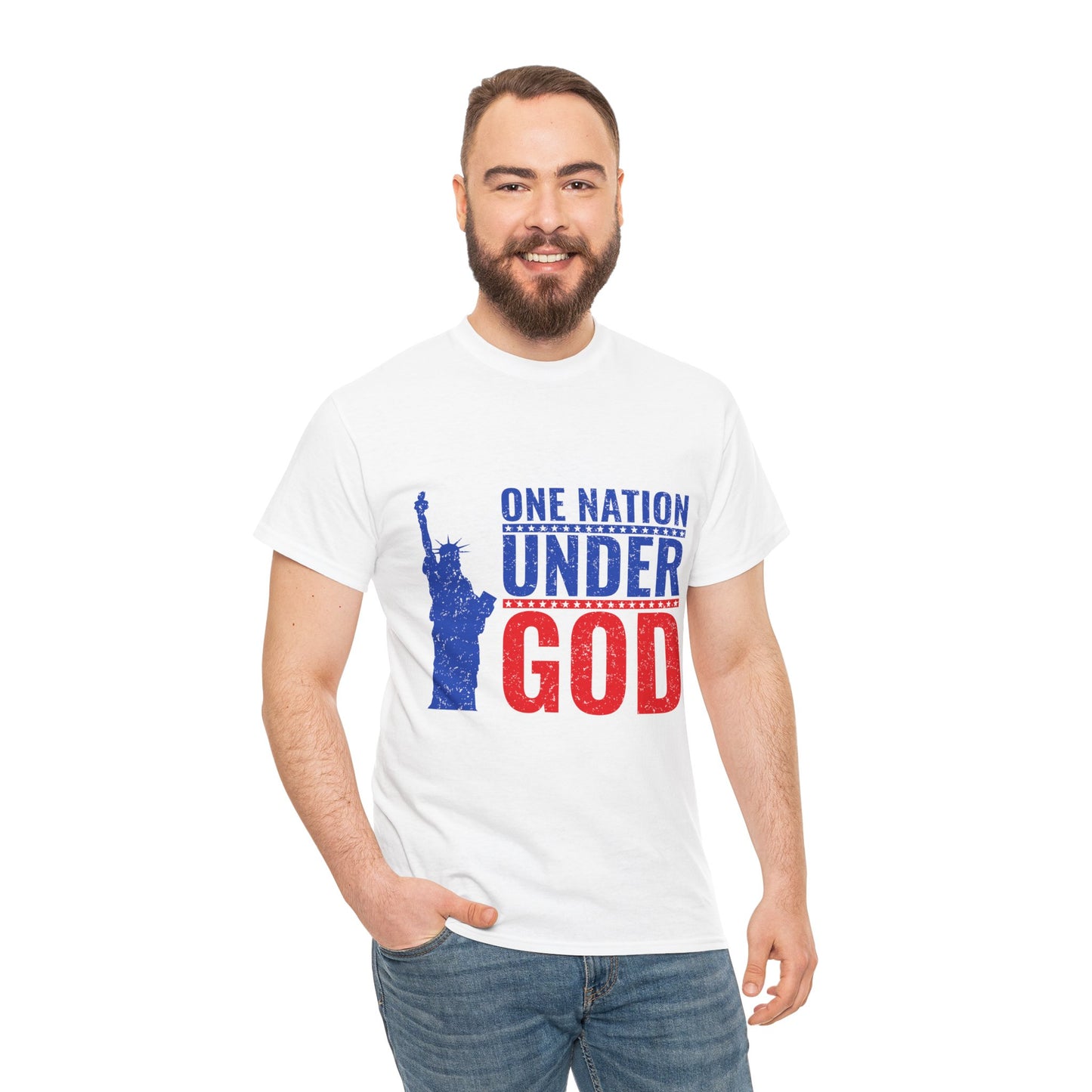Unisex Heavy Cotton Tee - One Nation Under God, Patriotic T-Shirt, Independence Day Apparel, USA Pride Shirt, Gift for Freedom Lovers