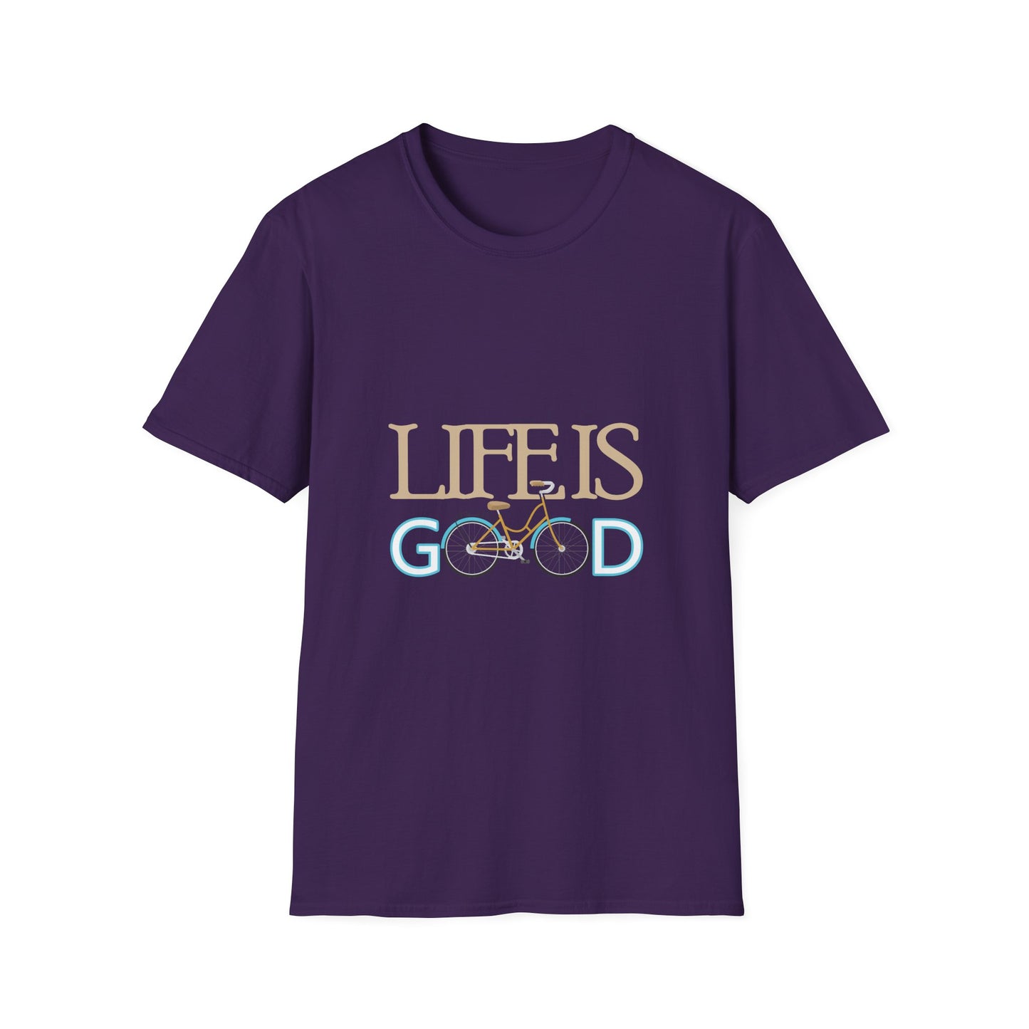 Life is Good Unisex Softstyle T-Shirt, Positive Vibe Tee, Gift for Cyclists, Everyday Wear, Motivational Graphic Shirt