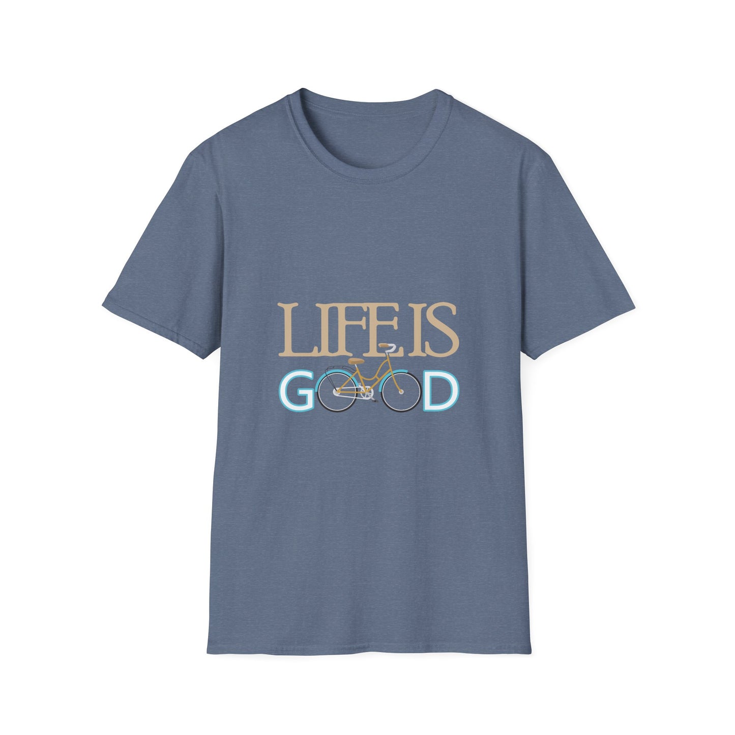 Life is Good Unisex Softstyle T-Shirt, Positive Vibe Tee, Gift for Cyclists, Everyday Wear, Motivational Graphic Shirt