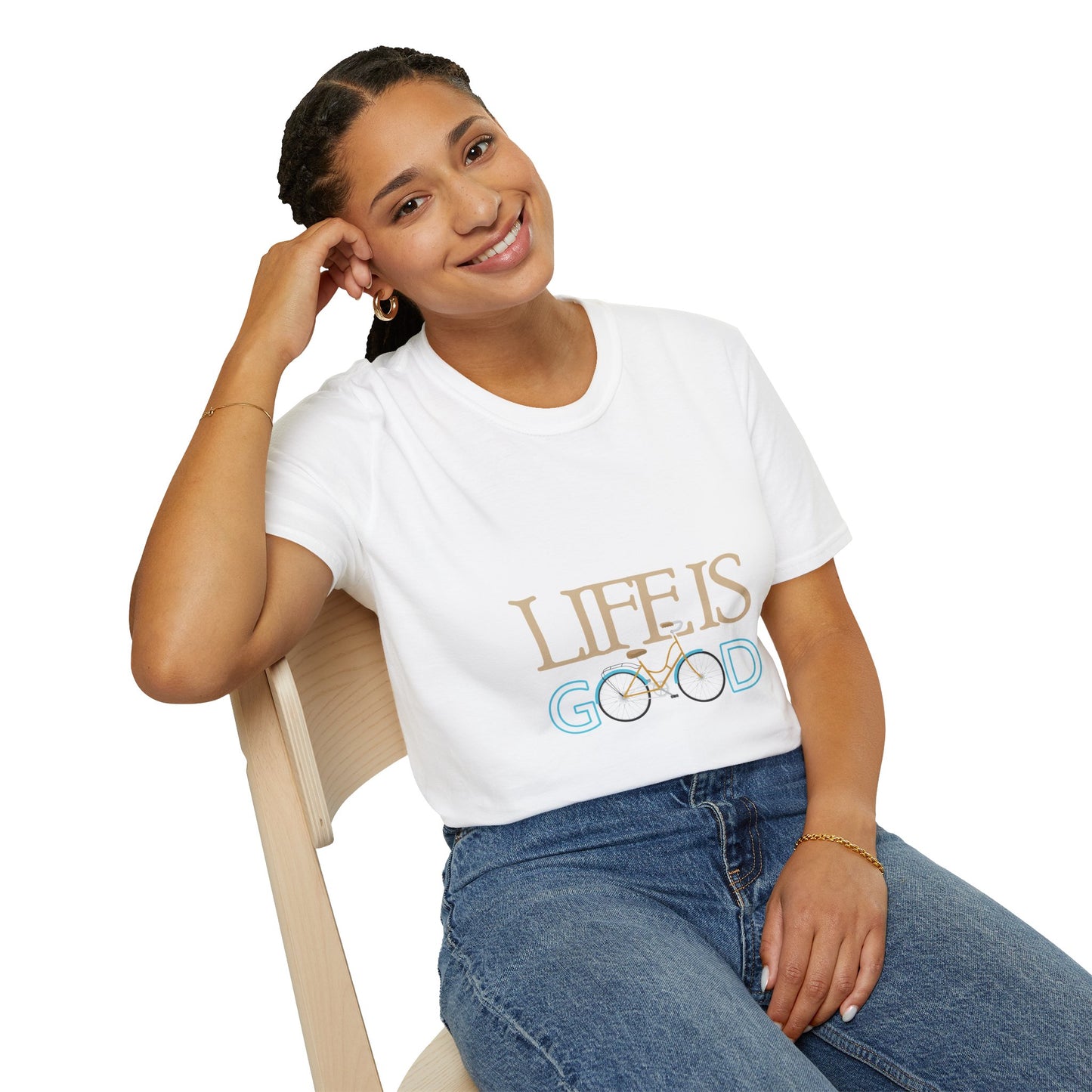 Life is Good Unisex Softstyle T-Shirt, Positive Vibe Tee, Gift for Cyclists, Everyday Wear, Motivational Graphic Shirt