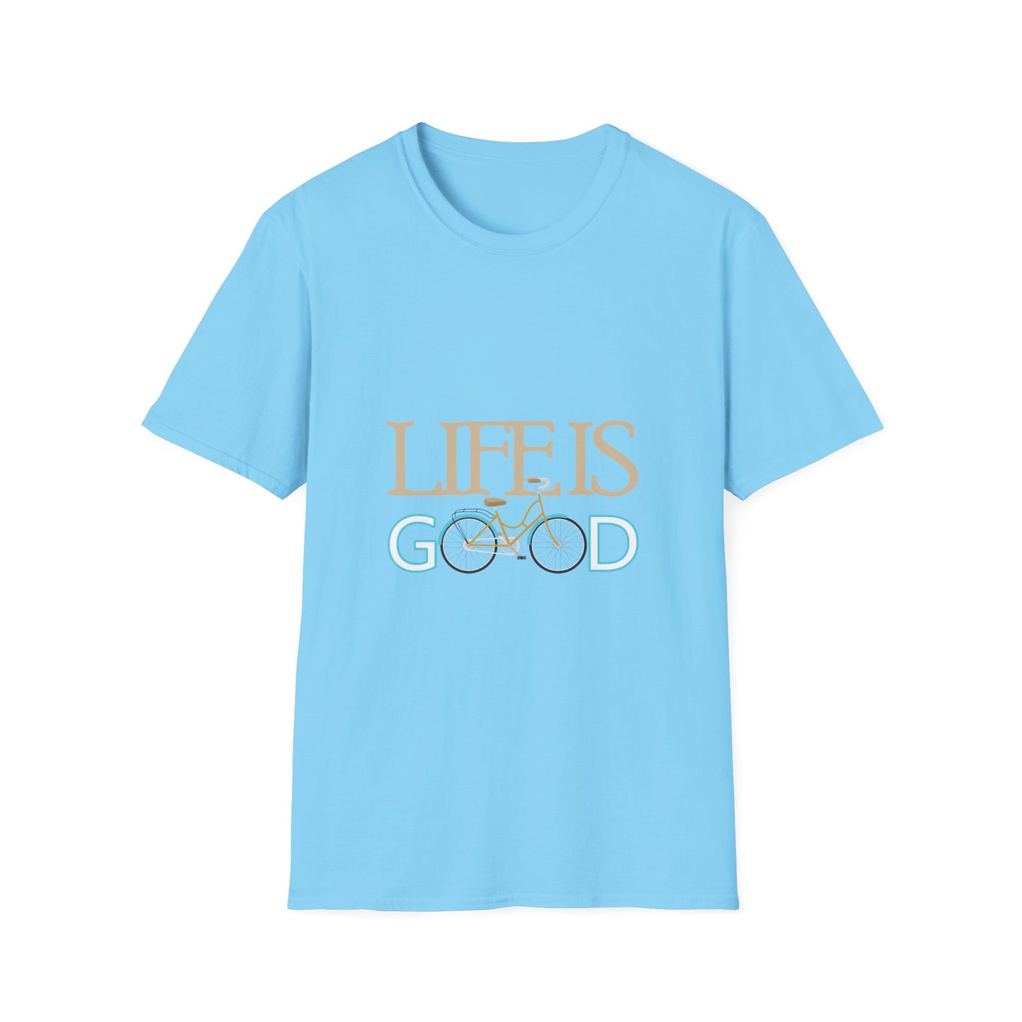 Life is Good Unisex Softstyle T-Shirt, Positive Vibe Tee, Gift for Cyclists, Everyday Wear, Motivational Graphic Shirt