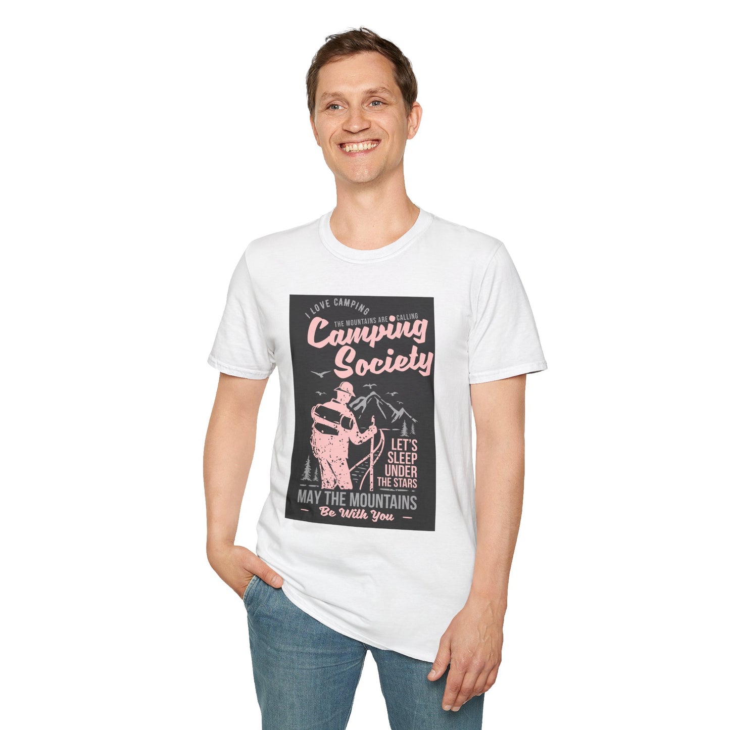 Camping Society Unisex Softstyle T-Shirt, Adventure Shirt, Gift for Campers, Hiking Tee, Outdoor Apparel, Sleep Under the Stars