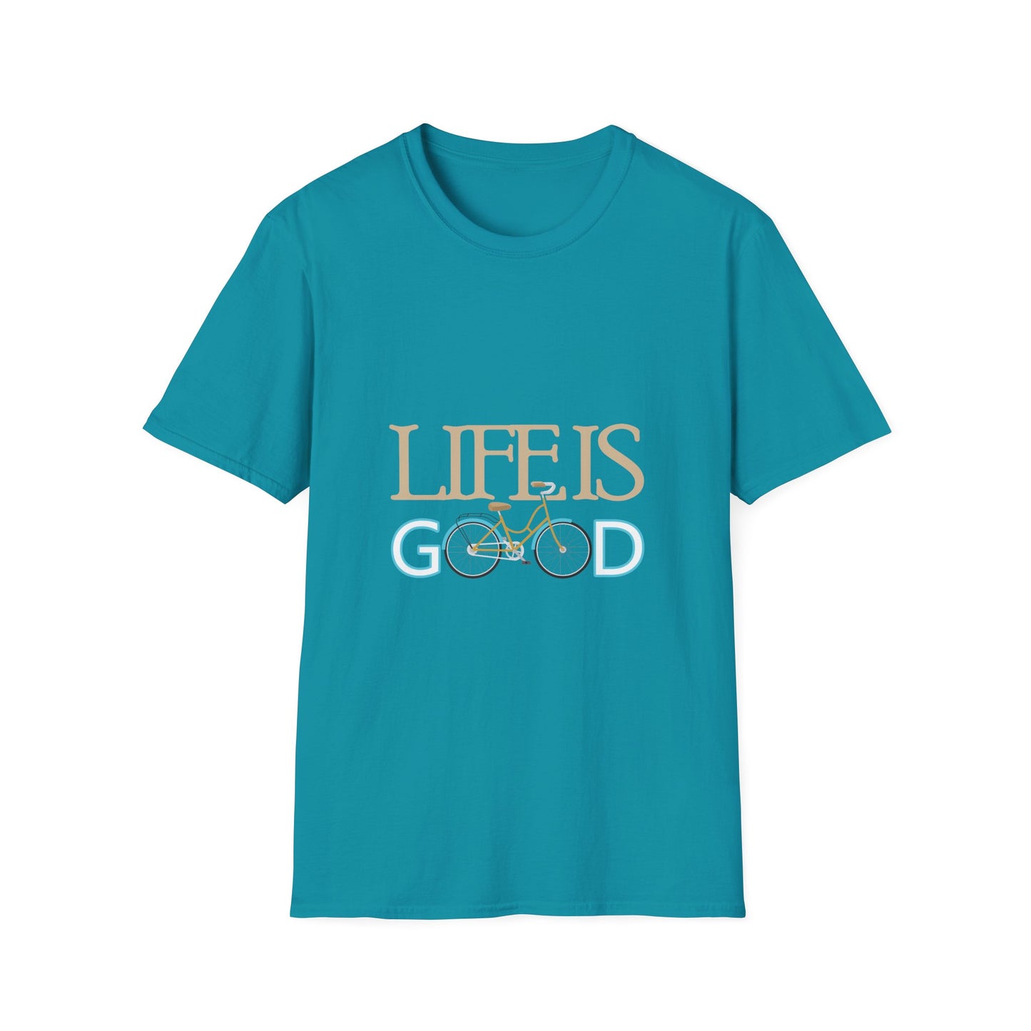 Life is Good Unisex Softstyle T-Shirt, Positive Vibe Tee, Gift for Cyclists, Everyday Wear, Motivational Graphic Shirt