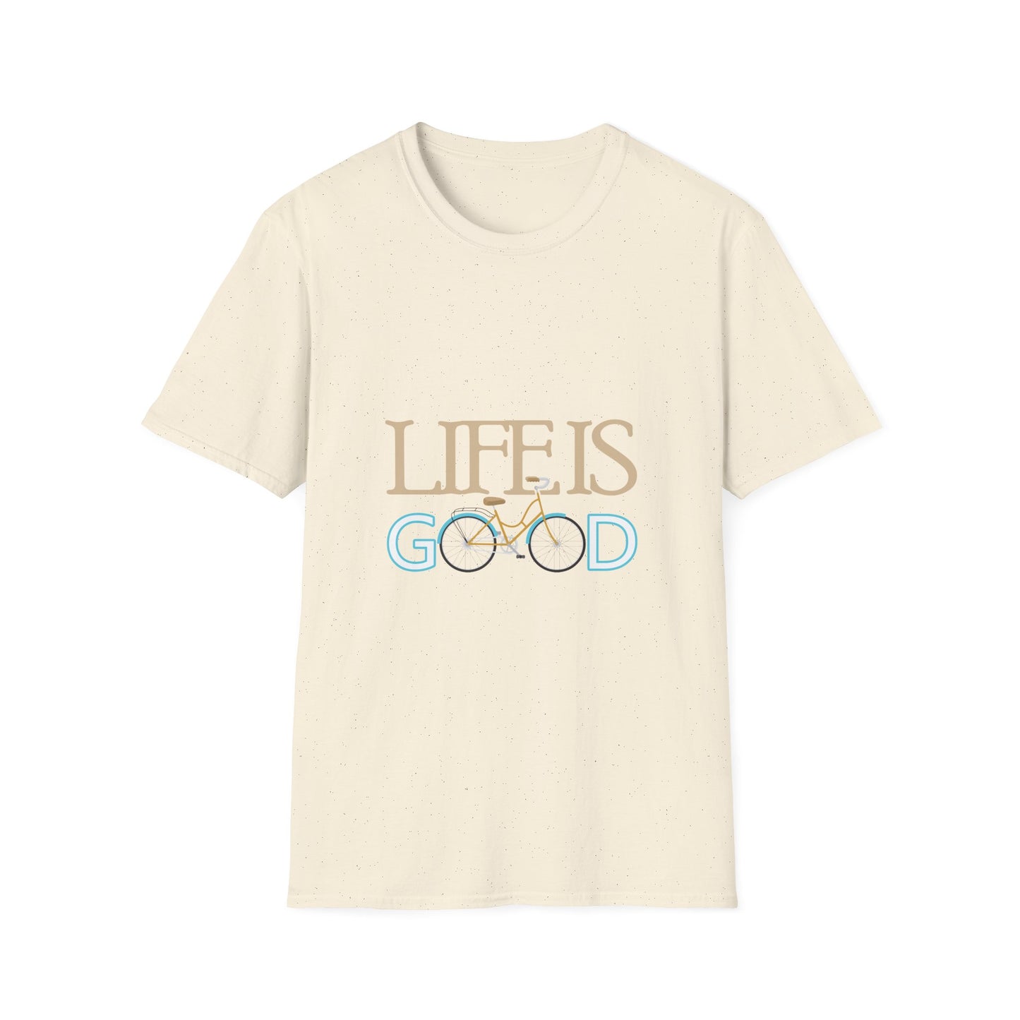 Life is Good Unisex Softstyle T-Shirt, Positive Vibe Tee, Gift for Cyclists, Everyday Wear, Motivational Graphic Shirt