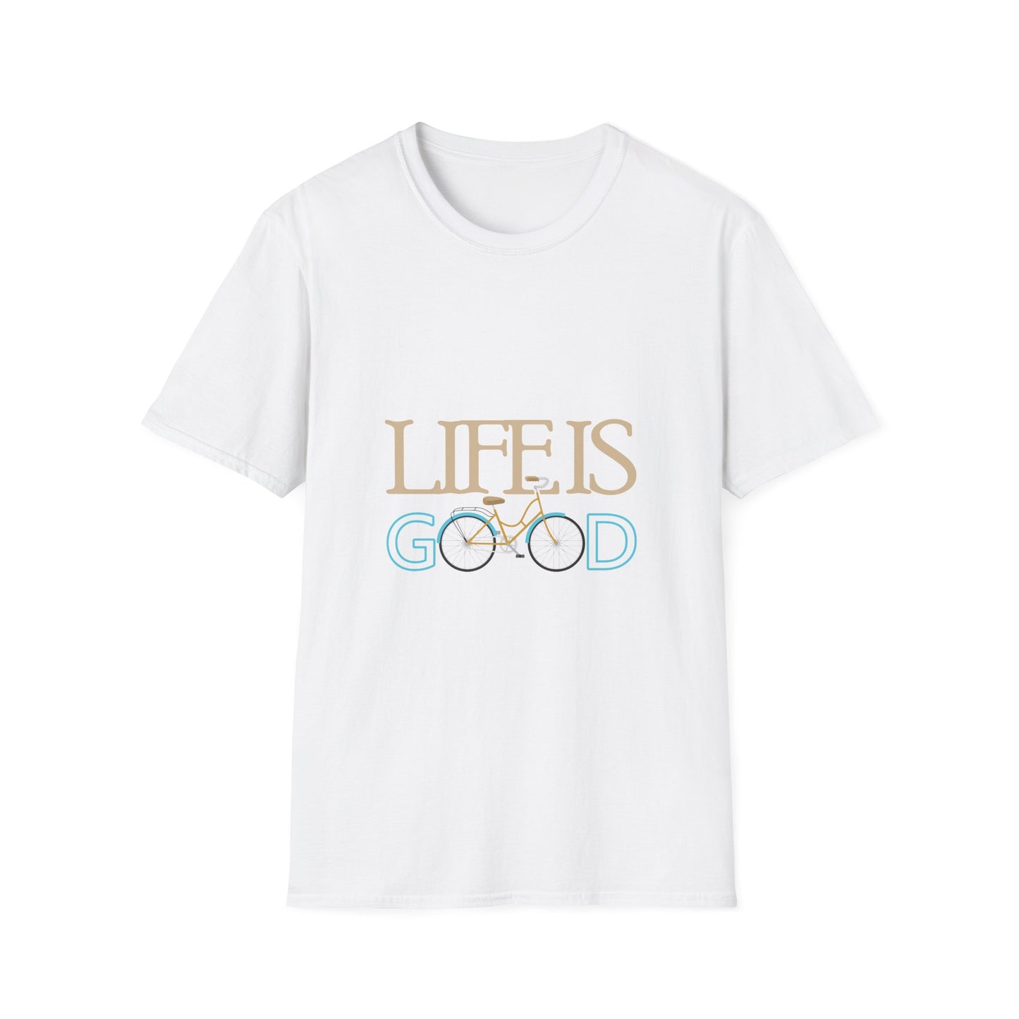 Life is Good Unisex Softstyle T-Shirt, Positive Vibe Tee, Gift for Cyclists, Everyday Wear, Motivational Graphic Shirt