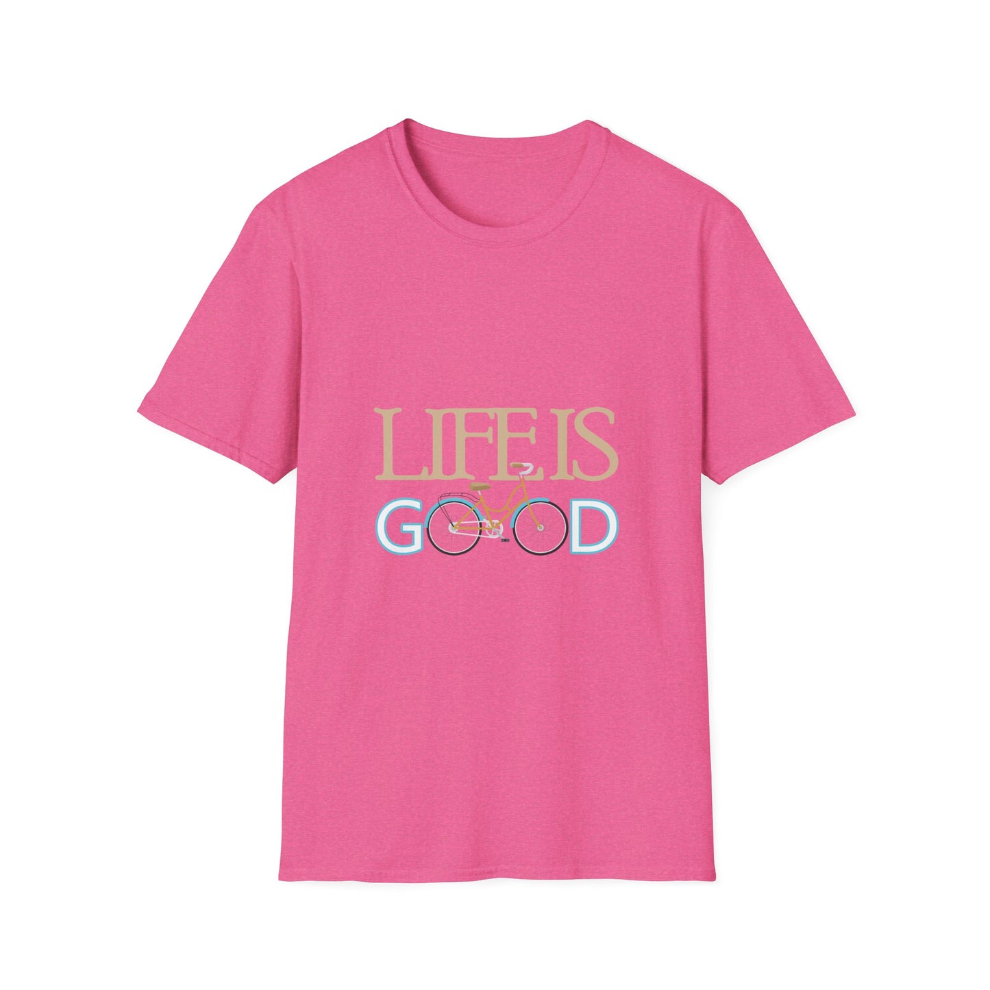 Life is Good Unisex Softstyle T-Shirt, Positive Vibe Tee, Gift for Cyclists, Everyday Wear, Motivational Graphic Shirt